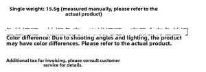 Detail card showing product weight of 15.5g and color variation disclaimer in minimalist style