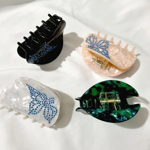 Elegant French semi-circular claw clips with butterfly rhinestone inlay in multiple colors