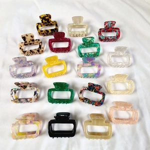 French Minimalist Square Acetate Hair Claw Clip For Women Leopard Marble Pattern Hollow Small Shark Clip Hair Accessories