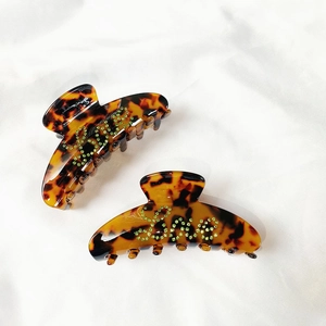 Vintage Elegant Acetate Leopard Hair Claw Large Rhinestone Love Letter Shark Clip Hairpin Accessories For Women