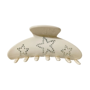Elegant cream white acetate hair claw clip with sparkling rhinestone stars decor