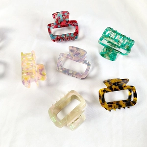French minimalist hollow square acetate hair claws in six various colorful floral patterns