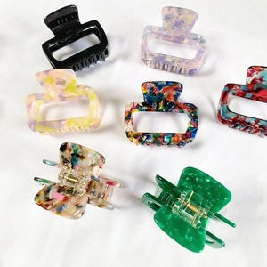 French minimalist square acetate hair claws in various elegant colors and patterns