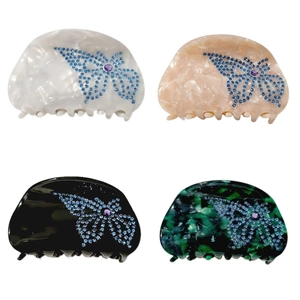 French Style Acetate Hair Claw Clip With Rhinestone Butterfly Marble Pattern Semi-Circle Hairpin For Women Hair Accessories
