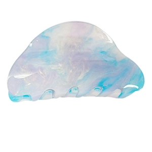 French style acrylic hair claw with purple and blue marble pattern in a semi-round shape