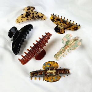 Set of six 12cm large acetate hair claw clips in tortoise shell and marble patterns
