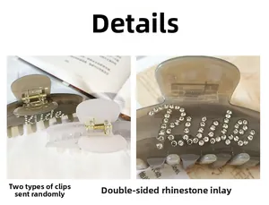Detailed close-up of large acetate hair clips with rhinestone Rude letters on both sides