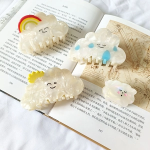 French Ins Acetate Cloud Hair Claw Clip Cute Smile Face Rainbow Sun Raindrop Hairpin Sweet Hair Accessories For Women