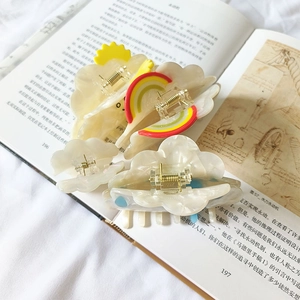 French ins cloud smiley face hair claws in acetate with rainbow and sun design