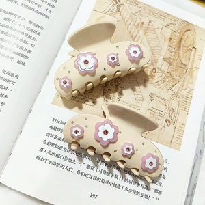 Pince à Cheveux Élégante en Acétate Fleur Style Français Rose Doux Strass Blanc Crème pour Femme Accessoire de Coiffure Quotidien