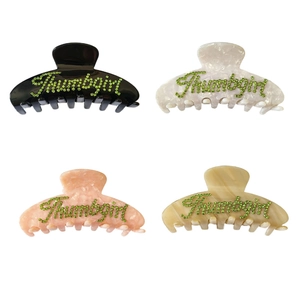 Grande Pince à Cheveux en Acétate Style Français Avec Lettres en Strass Verts Accessoire de Coiffure Femme