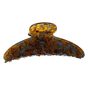 12cm large acetate shark hair claw clip in tortoise shell with blue accent patterns