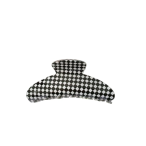 Classic black and white checkered french hair claw clip with smooth arc design for women