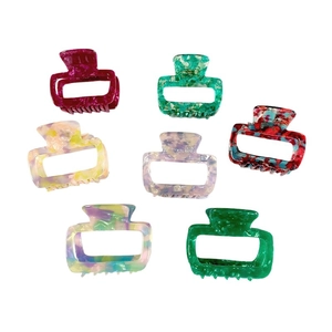 Set of minimalist square acetate hair claws in various marble and tortoiseshell patterns