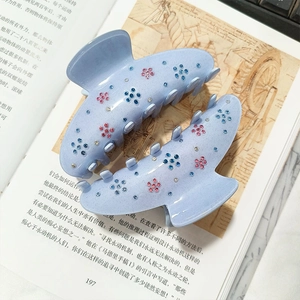 Pince à Cheveux Élégante en Acétate de Cellulose Style Français Bleu Clair Fleur en Strass Accessoire de Coiffure Femme