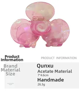 Detailed dimensions of handmade pearlescent flower hair claw clip in pink acetate
