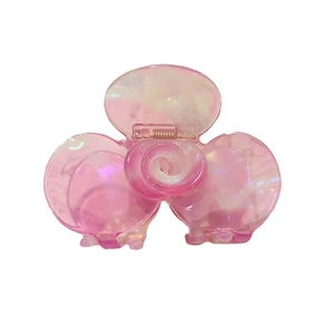 Pink iridescent flower hair claw clip in acetate resin with translucent floral design