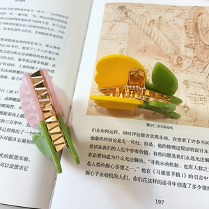 Pinces à cheveux tulipe française en résine acétate rose et jaune pour coiffure chic