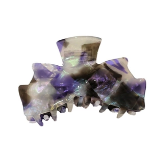 French style purple marble acetic acid hair claw clip with pearlescent laser glitter finish