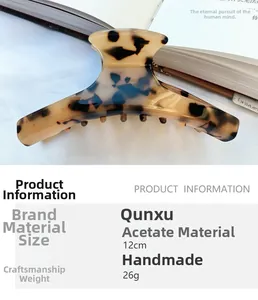 Detailed view of handmade 12cm acetate tortoiseshell hair claw clip with specifications