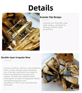 Detail view of double-layered tortoise acetate hair claw clip with reinforced spring mechanism