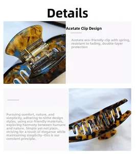 Detail view of large tortoiseshell acetate claw clip with protective spring cover
