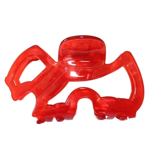 Pinza per capelli francese in acetato rosso a forma di cane con trama traforata