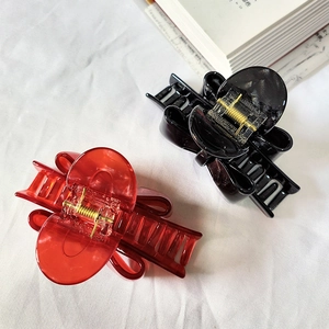 Pinze per capelli a fiocco vintage francese in rosso traslucido e nero lucido di classe