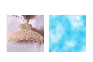 Vue détaillée de la grande pince à cheveux en acétate avec motif floral marbré rose et vert