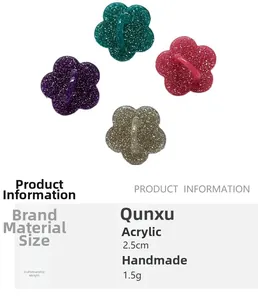 Macro detail of 2.5cm glitter acrylic flower-shaped phone hooks in four vibrant colors