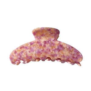 Pince à cheveux élégante en acétate avec motif floral marbré violet et orange pour femme