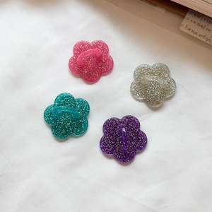 Glittery flower-shaped plastic phone hook stickers in four vibrant colors set