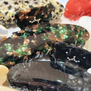French bear-shaped acetate hair claw clips with tortoiseshell pattern and rhinestone inlay