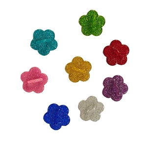 Glittery flower-shaped plastic phone charm hooks in eight vibrant assorted colors