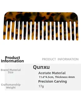 Detailed size parameters of the vintage acetate wide tooth hair comb in tortoiseshell