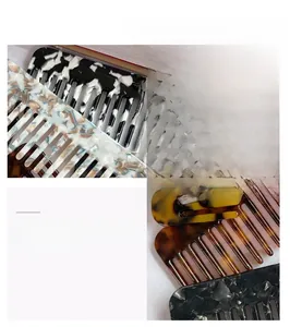 Detailed macro view of acetate hair combs showing tortoiseshell and marble patterns