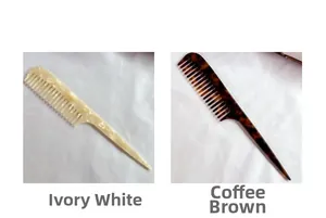 Detail of ivory white and brown tortoiseshell acetate tail combs for hair styling