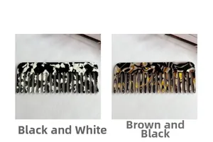 Close-up of acetic acid wide-tooth hair combs in black-white and brown-black patterns