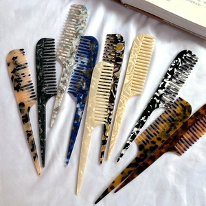 Retro acetate hair comb set with marbled patterns for fine styling and parting