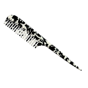 Retro acetate pointed tail comb with elegant black and white marble ink texture
