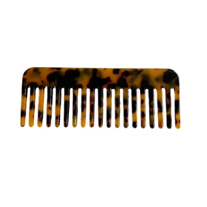 Minimalist tortoiseshell acetate wide-tooth comb for hair styling on white background