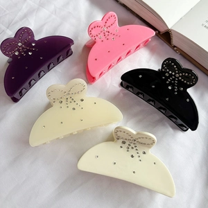 French Style Acetate Bowknot Hair Claw Rhinestone Inlaid Niche Luxury Medium Shark Clip Elegant Women Hair Accessories