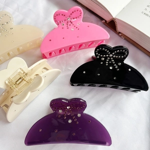 French bow hair claw clips with rhinestones in beige, pink, black and purple
