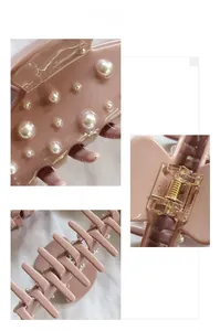 Détail de la pince à cheveux rose poudré avec perles et ressort métallique doré