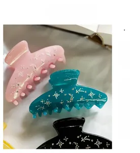 French vintage luxury acetate shark hair clips with sparkling star rhinestones