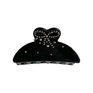 French style black acetic bow hair claw clip with rhinestones for elegant women hairstyles