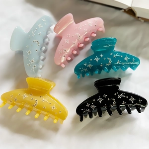 French Vintage Acetate Hair Claw Clip For Women Starry Sky Rhinestone Moon Star Large Shark Clip Elegant Hair Accessories