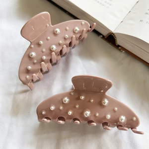 Pince à Cheveux Large en Acétate Style Français Avec Fausses Künstliche Perles Rose Pince Crabe pour Femme Accessoires Cheveux Élégants