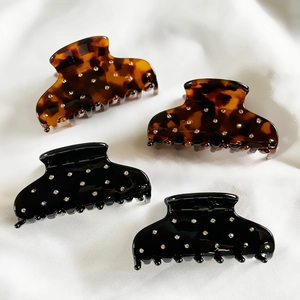 Pince à Cheveux Vintage en Acétate avec Strass pour Femmes Élégante Pince Crabe Léopard Accessoire de Coiffure