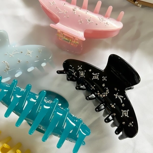 French vintage large acetate hair claw clip with star rhinestones in multiple colors